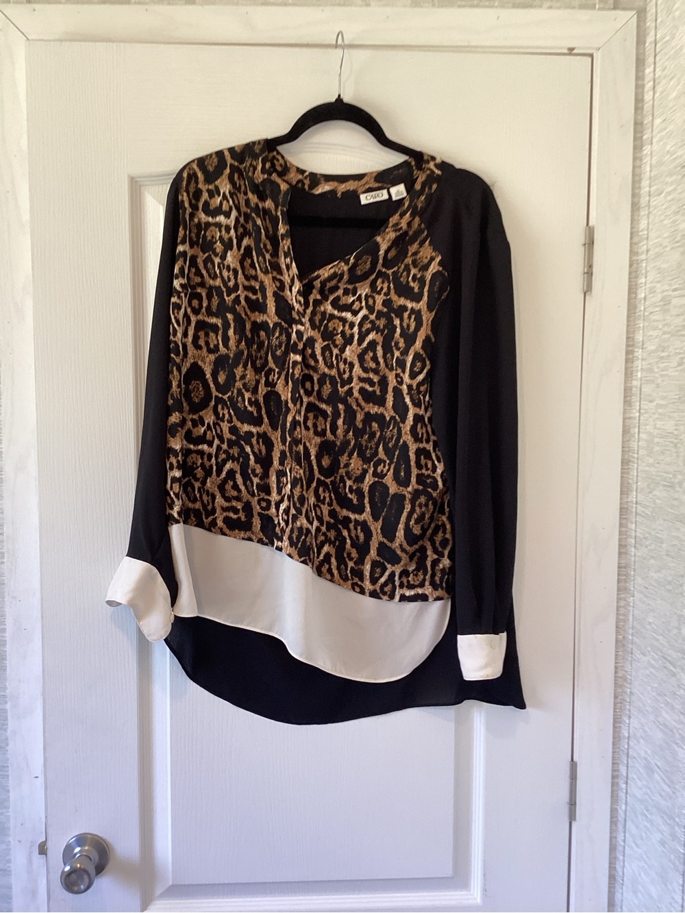 Cato Black and Brown Leopard Colorblock Blouse XL EUC